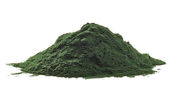 Pile of green chlorella powder