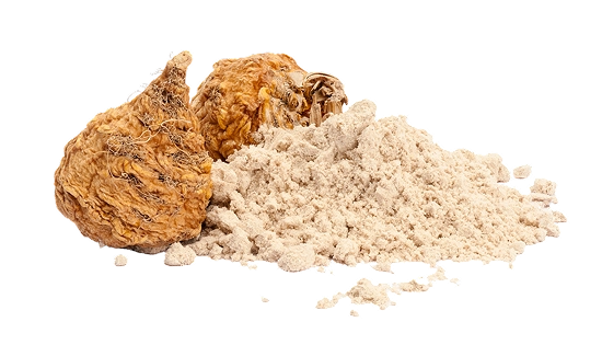 Red maca root with a pile of powder